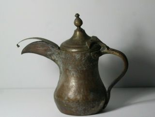 Antique Middle Eastern Engraved Copper Dallah Coffee Pot Lid on Spout 2