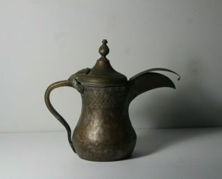 Antique Middle Eastern Engraved Copper Dallah Coffee Pot Lid on Spout 3