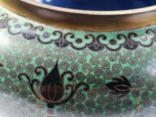Antique Chinese Cloisonne Bowl By Lao Tian Li Zhi - Circ 1900 Emerald Green