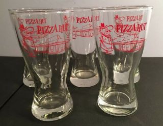Vintage Set Of 5 Old Logo 1970’s Pizza Hut Beer / Soda Drinking Glasses 6” Tall