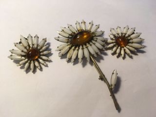 Schreiner York Daisy Flower Brooch & Earrings