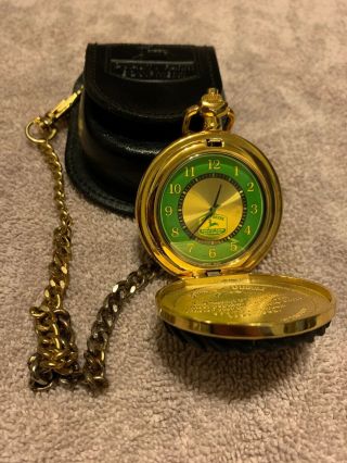 Franklin John Deere Pocket Watch Model B Tractor With Chain & Leather (j)
