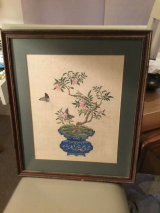 Antique 19th Century Chinese Painting Silk Picture Ornament Decor Art Oriental