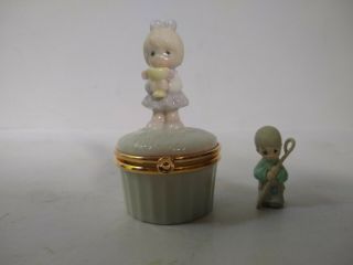Precious Moments First Communion Porcelain Trinket Box With Shepherd Boy Miniatu
