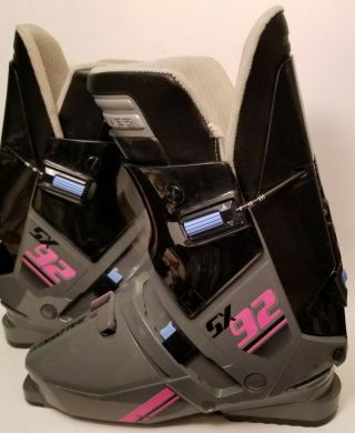 Vintage Black Grey Pink Retro Salomon 350 - 55 Ski Boots Sx 92 Size 12 Men 
