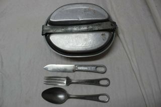 Us Military Issue Ww2 Mess Kit Complete With Utensils Knife Fork Spoon 1944 K2
