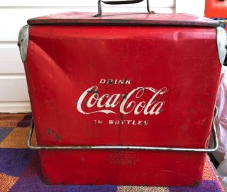 Vintage Drink Coca Cola Cooler Ice Chest Red Metal 1950s