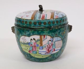 Antique Chinese Cloisonne Canton Enamel Bowl Box Pot with Lid 3