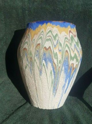 Vintage Ozark Roadside Tourist Folk Art Pottery 11 1/2 Inch Multi Colored Vase