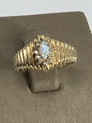 14k Yellow Gold Opal And Diamond Ring Vintage Size 4.  5