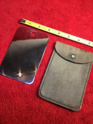 Vintage Ww2 Us Army Military Field Gear Shaving Signal Mirror With Canvas Cover