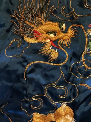 1930s Stunning Chinese Blue Silk Hand - Made Kimono With Raised Gold Braid Dragons