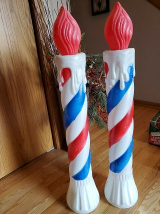 2 Vintage 38 " Red White Blue Patriotic Candle Blow Mold Blowmold