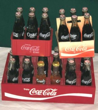 Vintage Mini Coca Cola Bottles W Wooden Crate,  2 6 Pk Coca - Cola W 2 Orange Crush