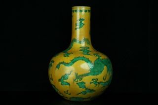 Sep135f Chinese Yellow Glaze Porcelain Big Bottle Vase Dragon&cloud Marked