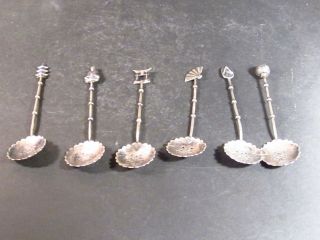 Sterling Set Of 6 Different Oriental Spoons 4 "