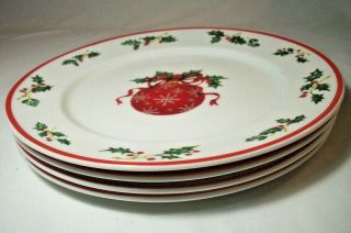 Christopher Radko Holiday Celebrations: Red Ornaments: 4 Salad Plates: Exc: Nr