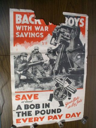 World War 2 Wwii British Back The Boys With War Savings Poster 1944 Mortar Image