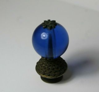 Antique Chinese Blue Peking Glass Wire Worked Mounts Hat Finial Bell