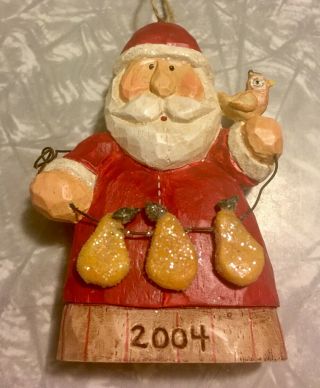 Eddie Walker 2004 Santa Ornament With Pear Garland & Bird In Hand - Retired