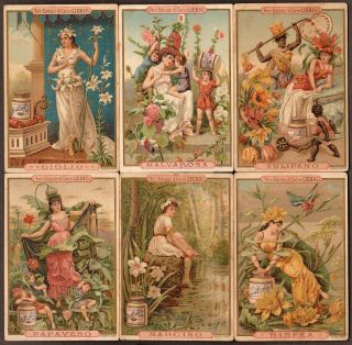 Liebig S - 342 " Flower Girls Iv " Full Set Of 6 Vintage Trade Cards 1893 Italian