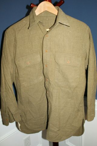 Early Ww2 U.  S.  Army Od Wool Field Shirt With 1942 Dated Qm Tag