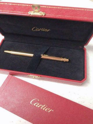 Cartier Santos De Cartier Ballpoint Pen Gold Pre Owned No Damage