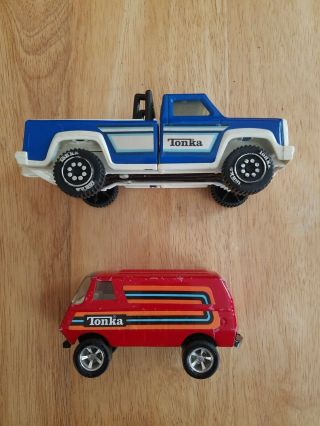 Red Tonka Metal Van & 1981 Ford Blue Pickup Made In Usa 55450 Vintage Toys