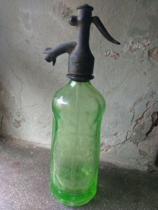 Antique Uranium Green Seltzer Bottle Marquise Shape