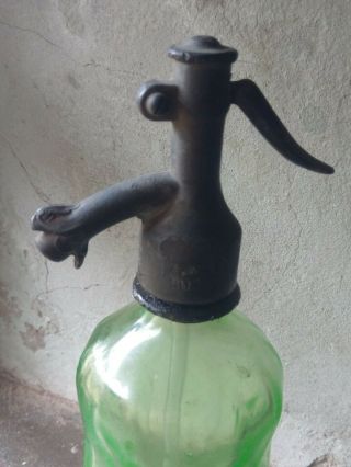 Antique uranium green seltzer bottle marquise shape 2