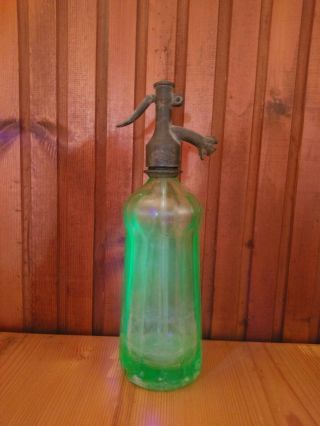 Antique uranium green seltzer bottle marquise shape 3