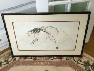 Antique Chinese Fan Painting On Paper Signed With Wax Export Seal