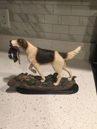 Pointer Hunting Dog With Duck Figurine On Wood Stand