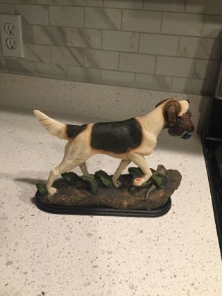 POINTER HUNTING DOG WITH DUCK FIGURINE ON WOOD STAND 3