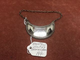 A Vintage Heavy S/silver Curved Sherry Decanter Label Hm Birmingham 1991