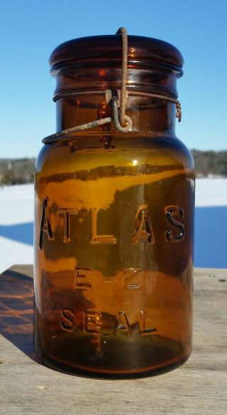 Rare Orange Amber Quart Atlas E - Z Seal Fruit Jar