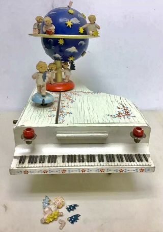 Vintage Steinbach Thorens Piano Music Box Planet With Moving Angels,  Plays