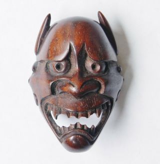 Antique Japanese Boxwood Netsuke Hannya Okimono Noh Mask Face