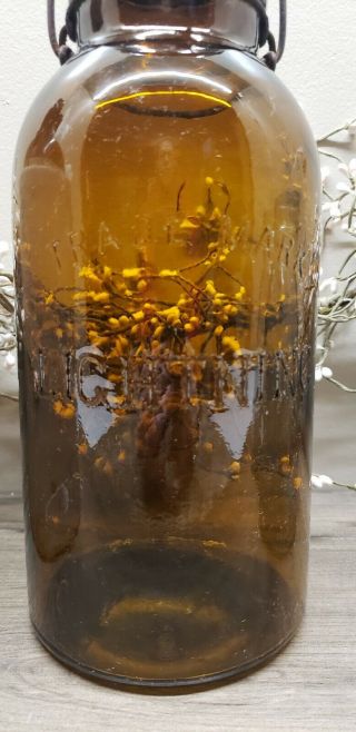 Crude Amber Lightning Half Gallon Fruit Jar Putnam 198