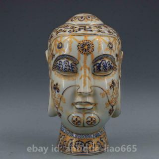 10.  7 " Chinese Ceramics Porcelain Blue White Spun Gold Shakyamuni Buddha Statue
