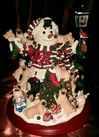 Danbury Pug Dog Christmas Snowman Lights Figurine Retired Rare Find Wow