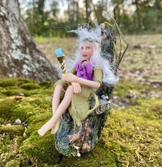 Fairy Garden Ooak Elf Fairy With Handmade Organic Throne Chair