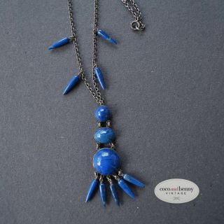 Vintage Lapis Lazuli Silver Necklace 3 Tier Drop,  Little Drops On Chain