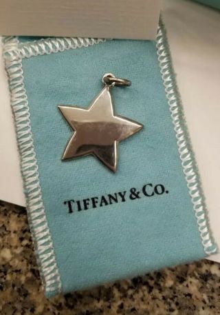 Tiffany & Co Sterling Silver Star Pendant Charm W/ Pouch,  Card & Box