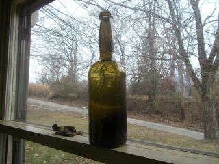 Early Blackglass Dip Mold Blown Whiskey Bottle 1850s Privy Dug Crude Applied Lip