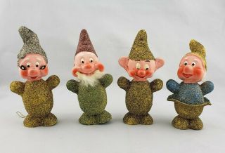 4 Vintage Disney Snow White Dwarfs Paper Mache Candy Container Ornament Germany