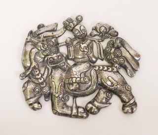 Antique Chinese Sterling Silver Large Silver Pendant Child On A Foo Dog