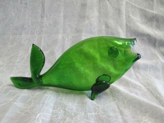 1x Blenko Art Glass Green Fish 12.  5 " Long 5.  25 " Tall Mid Century Vintage