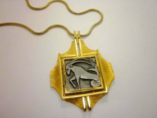 1970s Luca Razza Oversize Zodiac Astrology Capricorn Gold Tone Necklace