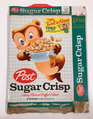 Rare Vintage 1960s Post Sugar Crisp Cereal Box Kids Food Packaging Advertising